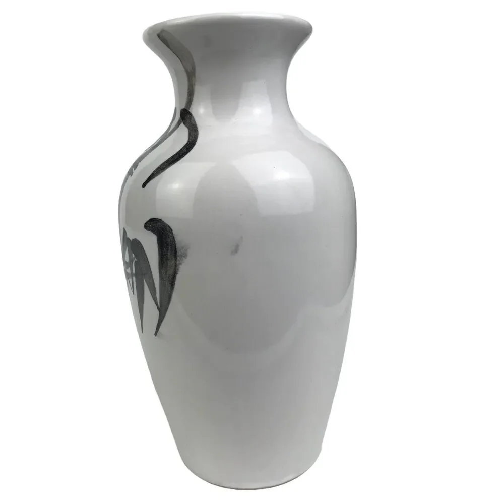 Jasco 6'' Bud Vase Bamboo Motif White Black Painted Made in Taiwan